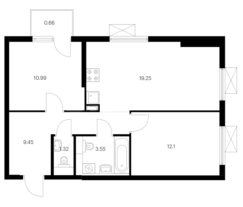 2-комнатная квартира 57.32 м², 20/24 эт., ЖК «Заречный парк»